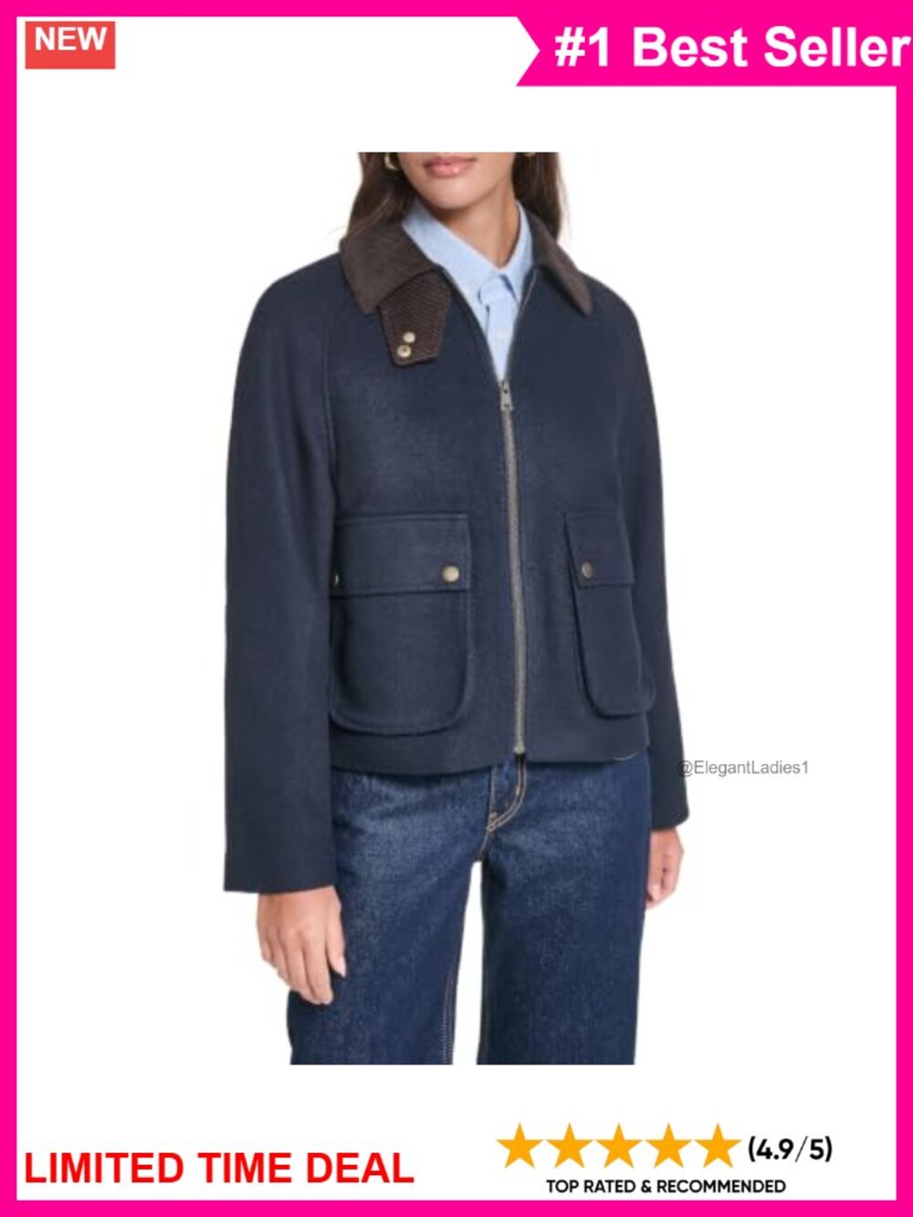 Cropped Barn Jacket Corduroy Collar Zipper Closure Anorak